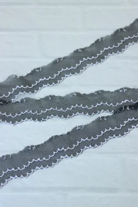 10YDS Black 1" Wide Embroidered Lace Trim