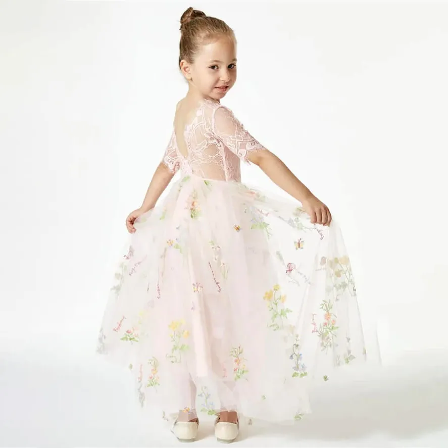 Baby Enchanted Dress - Embroidered Pink Lace