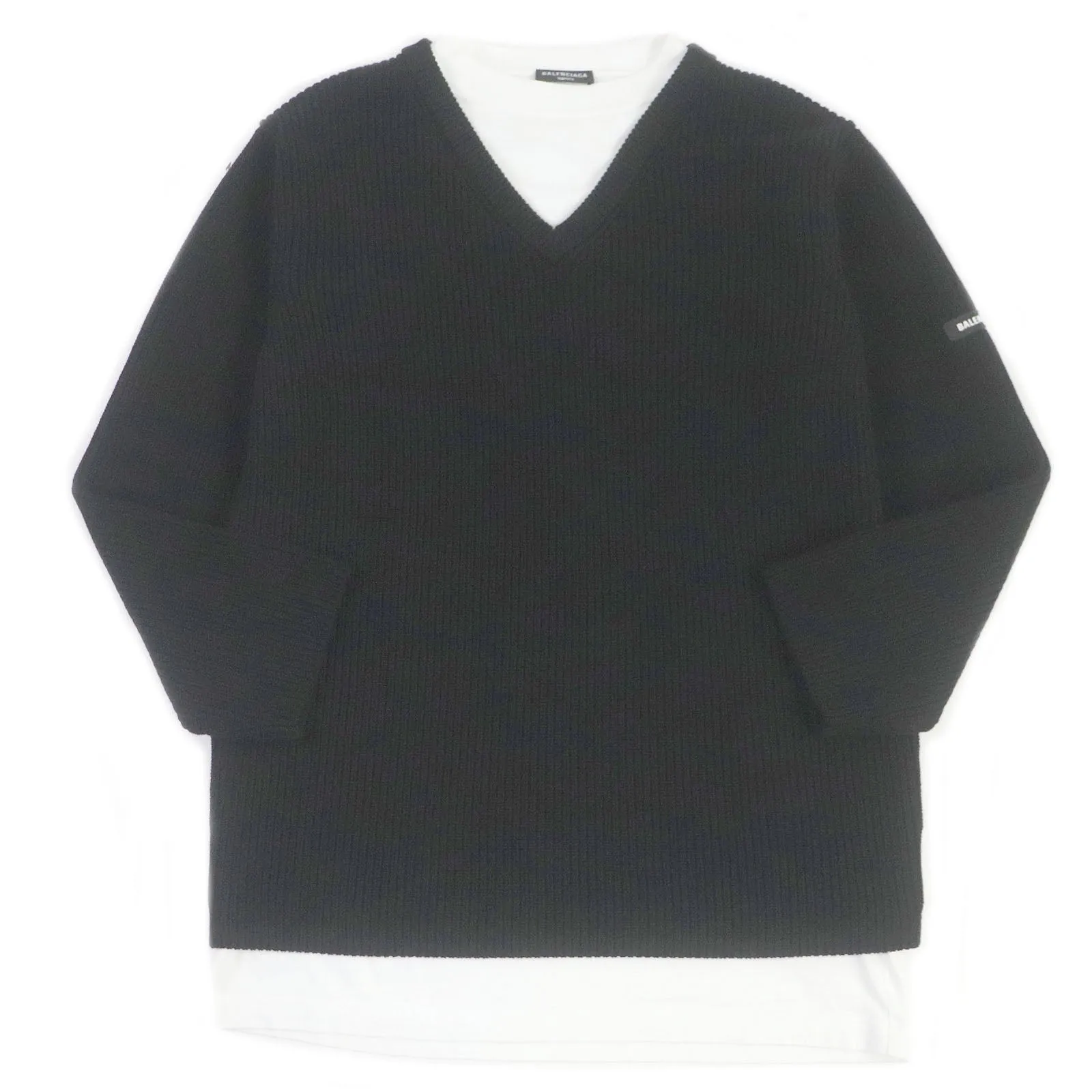 Balenciaga V-neck Cotton Knit Sweater Black L