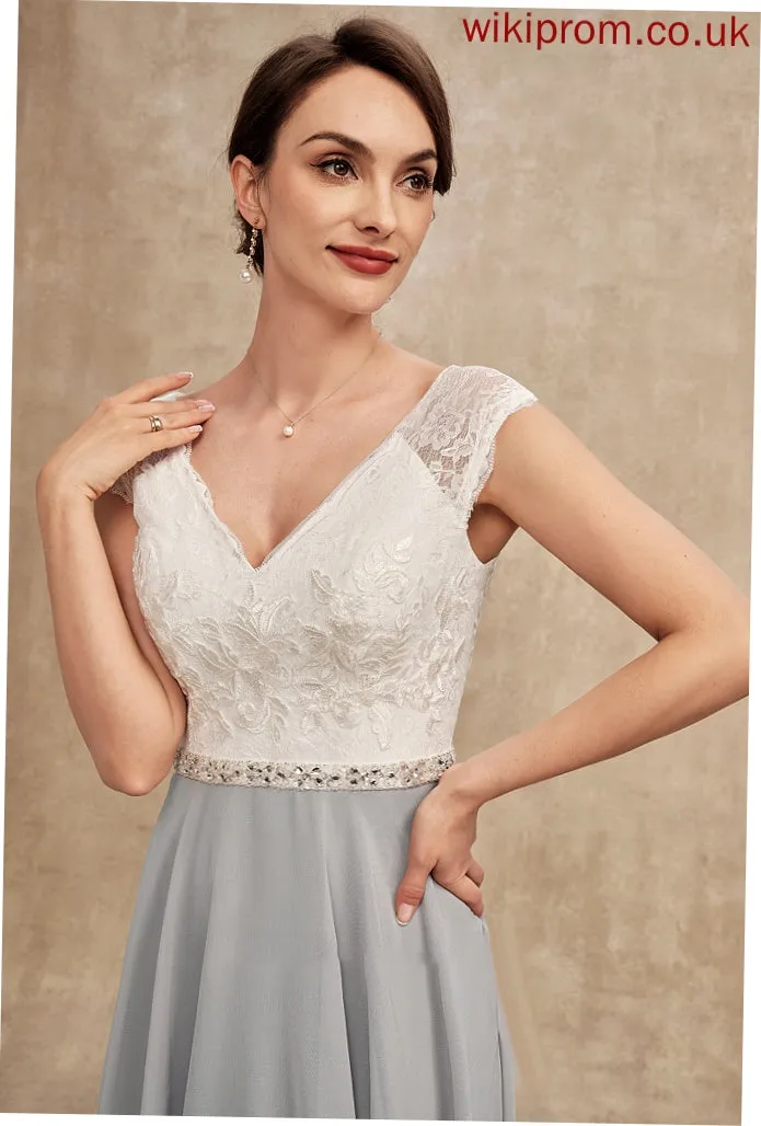 Beading Tea-Length Lace Dress of Janelle Chiffon the Mother With V-neck Bride A-Line Mother of the Bride Dresses