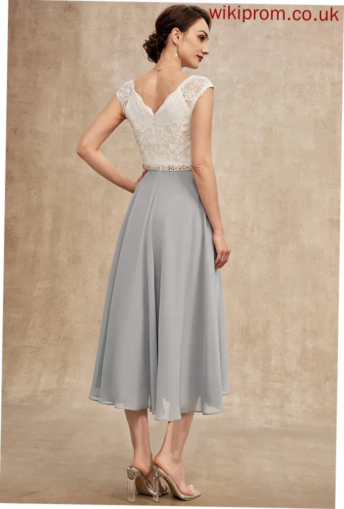 Beading Tea-Length Lace Dress of Janelle Chiffon the Mother With V-neck Bride A-Line Mother of the Bride Dresses