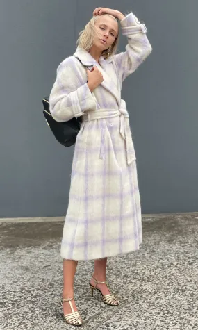 Beatrice B Lilac Chequered Mohair Coat