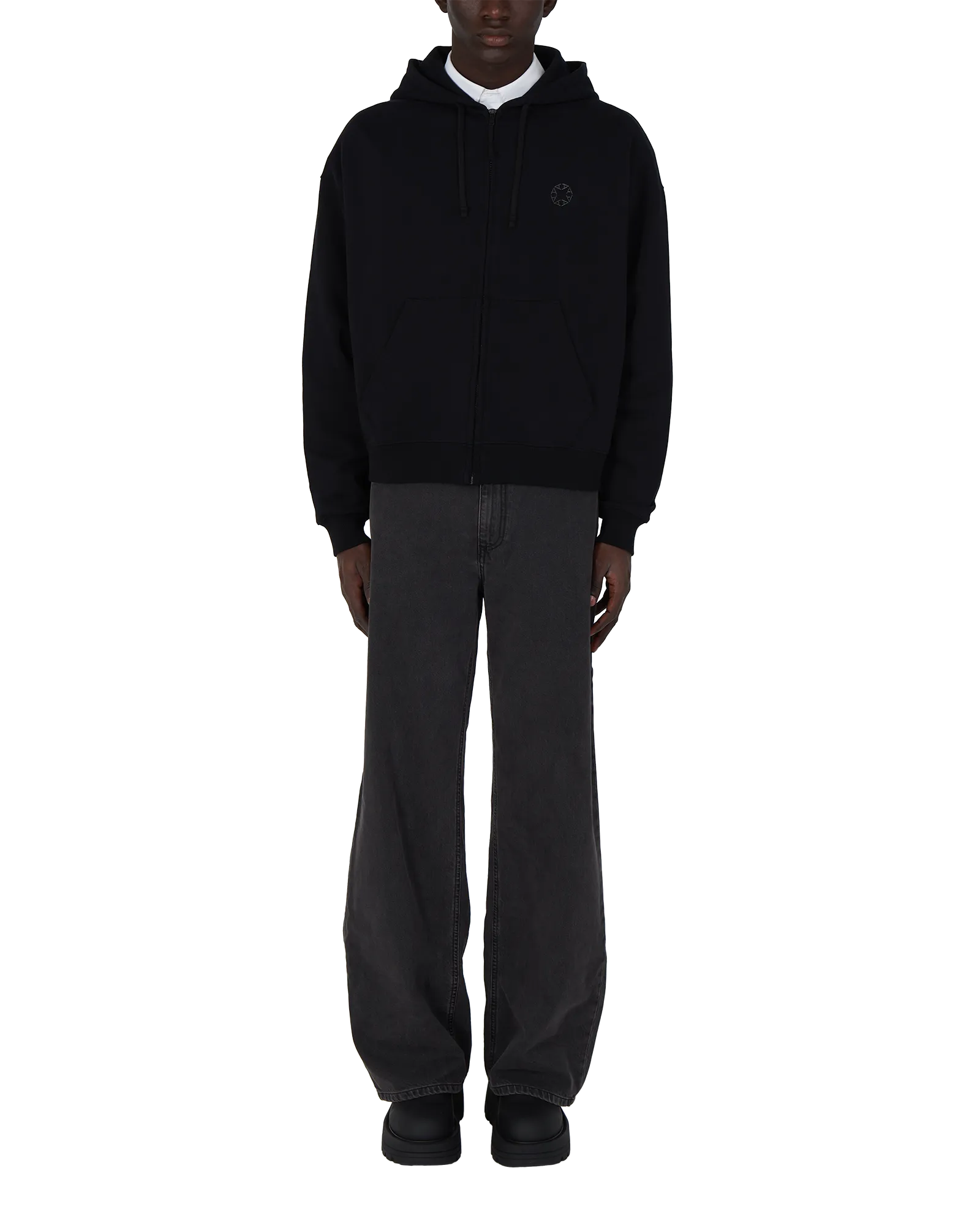 BLACK BOXY ZIP-UP HOODIE