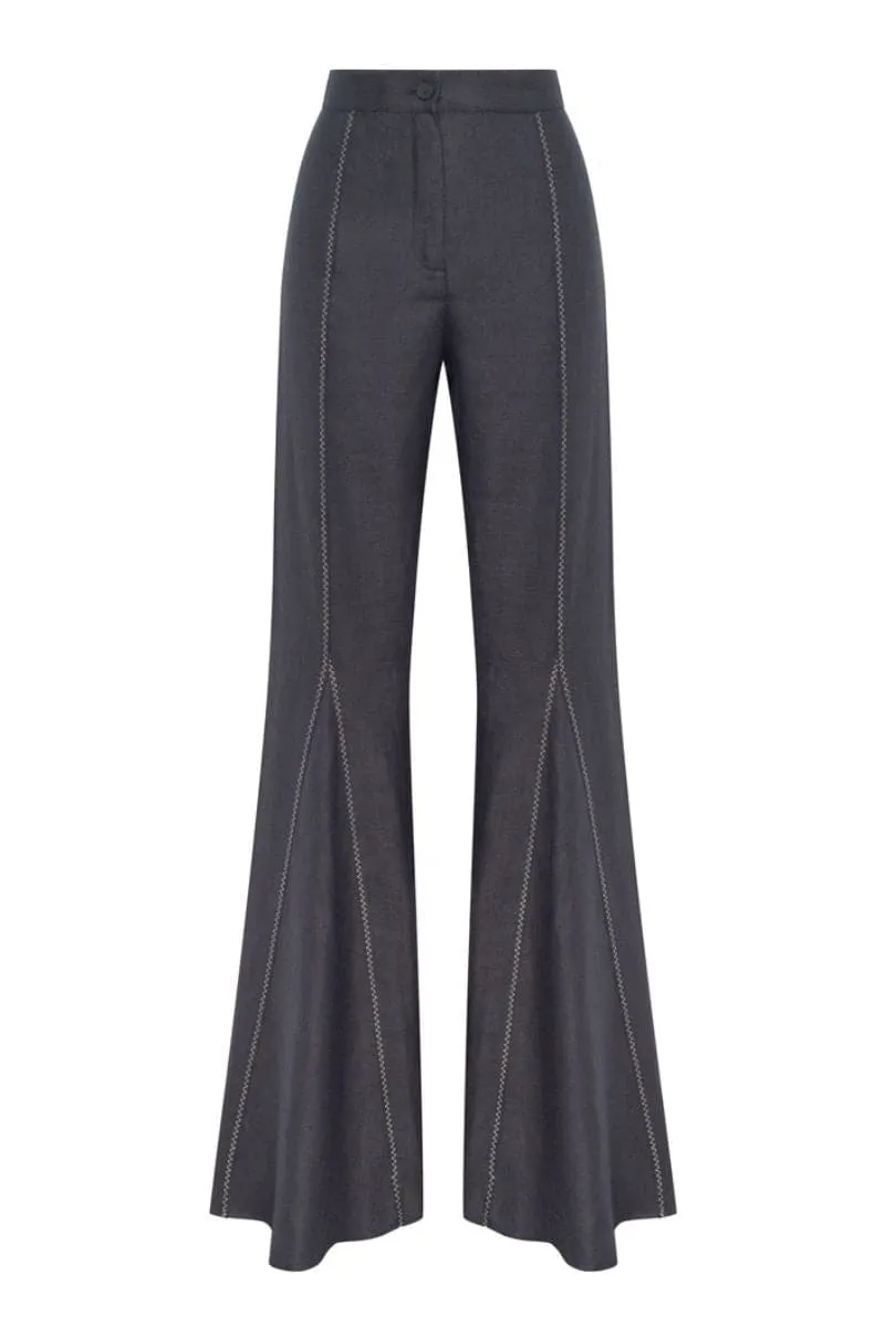 BLACK ZIG-ZAG FLARE PANTS