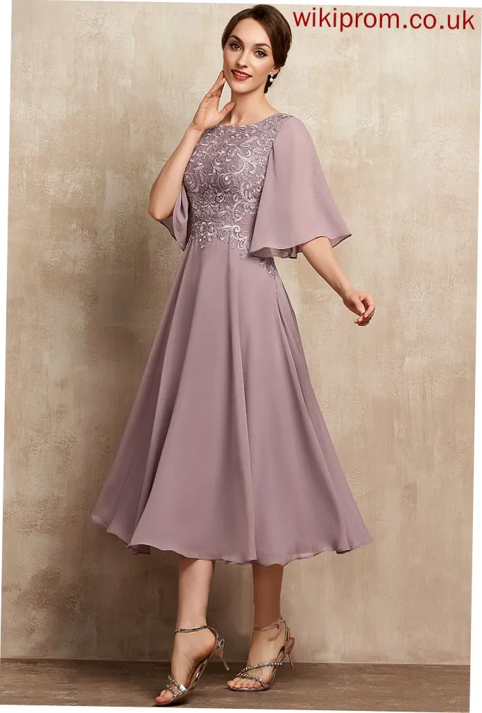 Bride Mother of the Bride Dresses Shania Scoop A-Line Dress Mother Neck of Lace Chiffon Tea-Length the