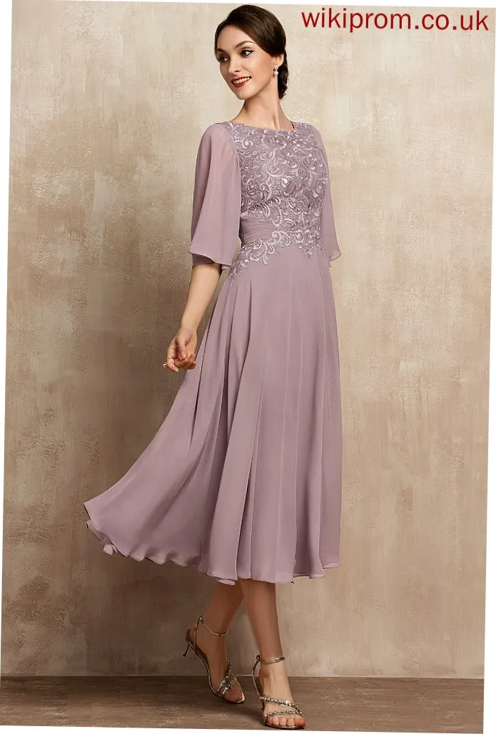 Bride Mother of the Bride Dresses Shania Scoop A-Line Dress Mother Neck of Lace Chiffon Tea-Length the