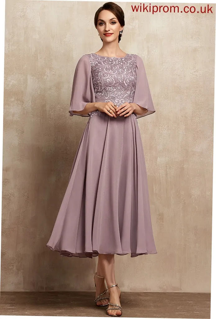 Bride Mother of the Bride Dresses Shania Scoop A-Line Dress Mother Neck of Lace Chiffon Tea-Length the