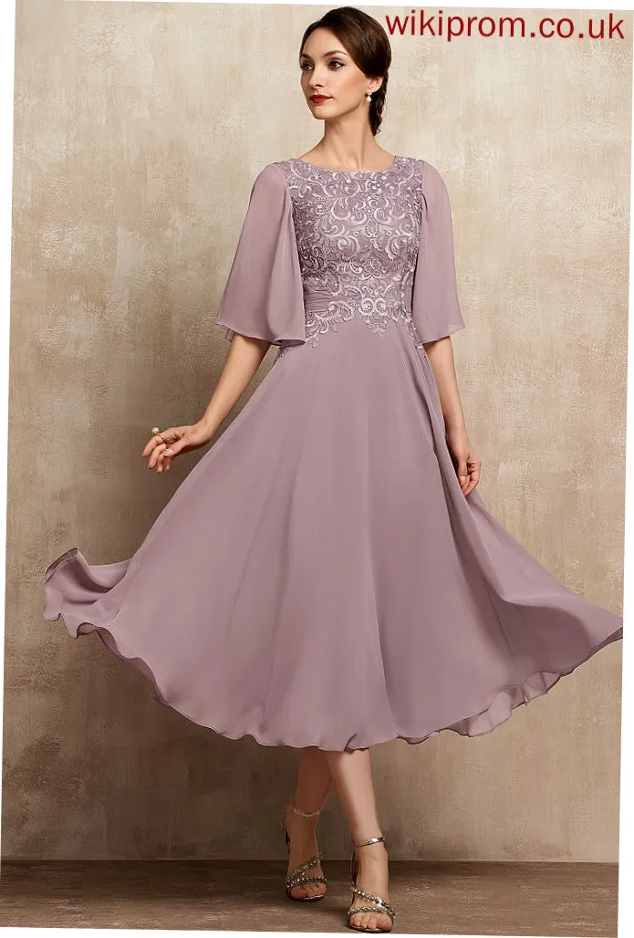 Bride Mother of the Bride Dresses Shania Scoop A-Line Dress Mother Neck of Lace Chiffon Tea-Length the