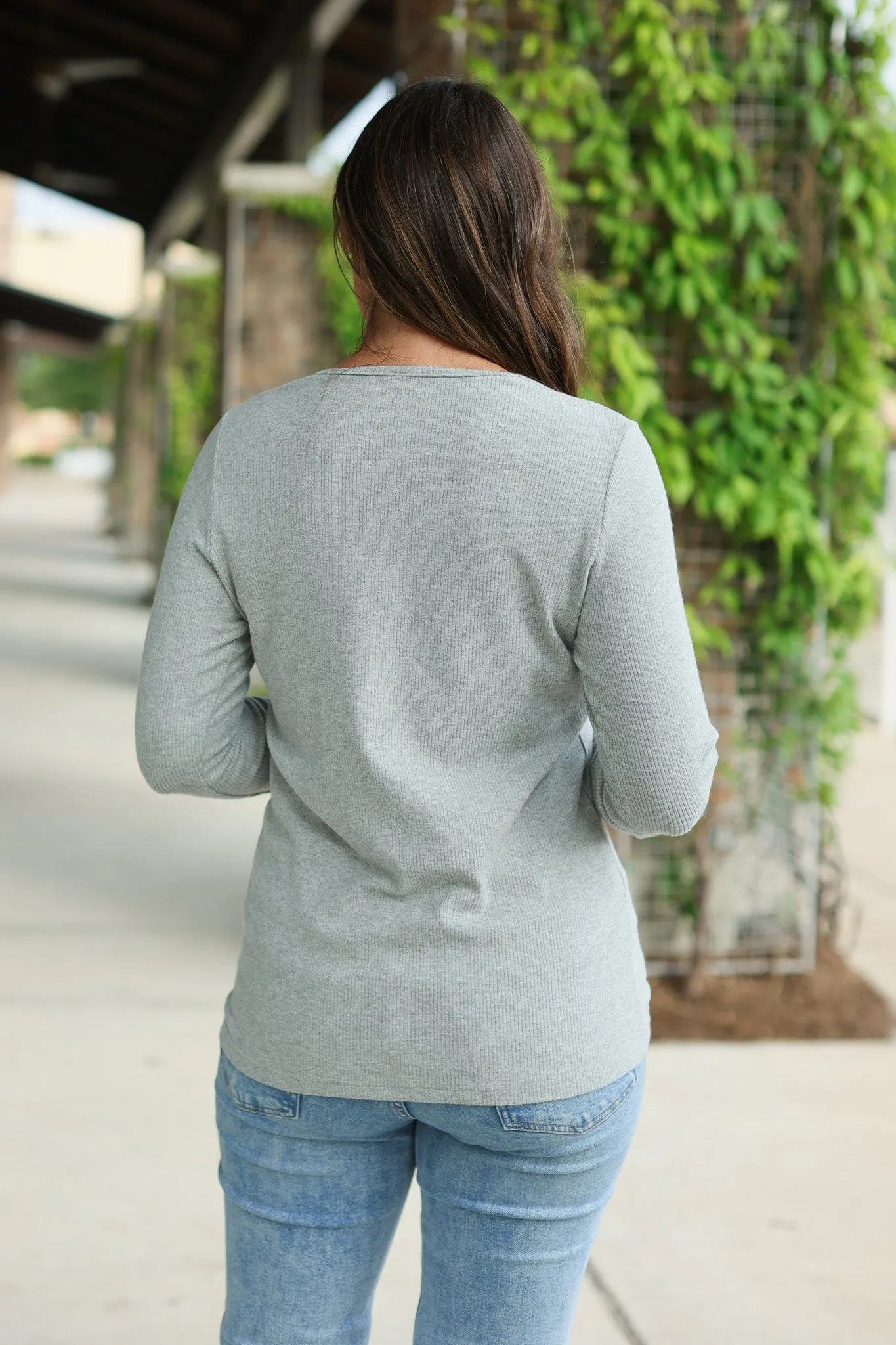 Brielle Henley Ribbed Long Sleeve - Light Grey by Michelle Mae