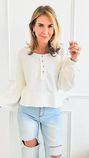 Button-up Crop Long Sleeves Top - Ivory