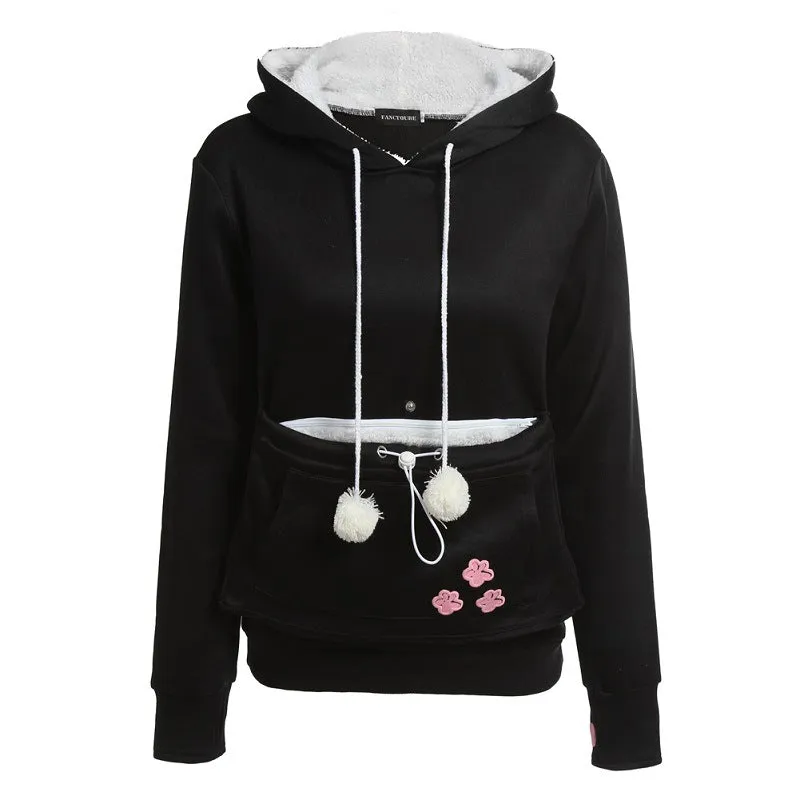 Cat Paw Print Big Pocket Ball Decorate Slim Hoodie