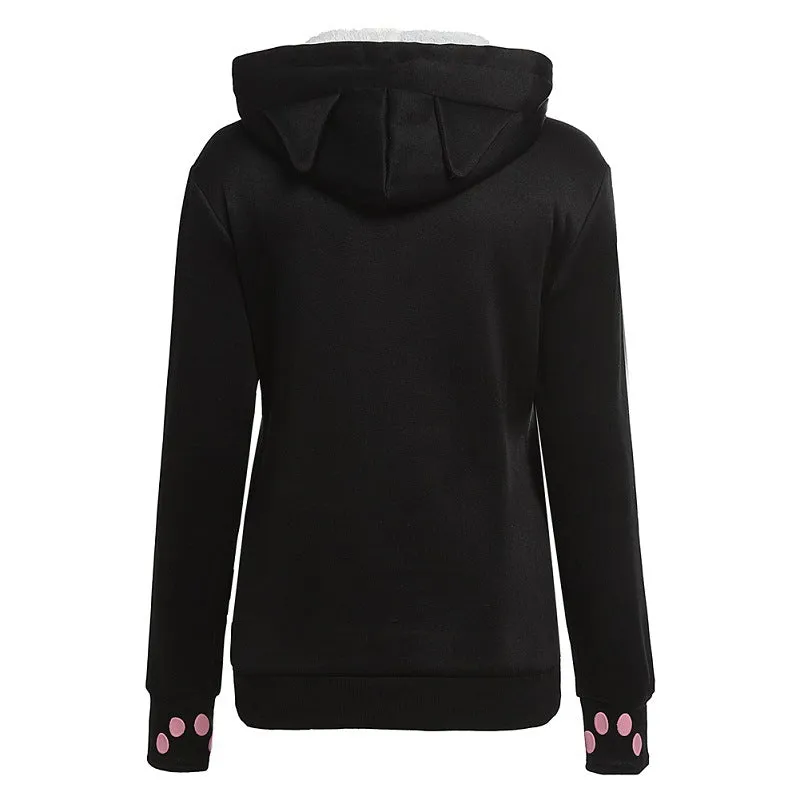 Cat Paw Print Big Pocket Ball Decorate Slim Hoodie