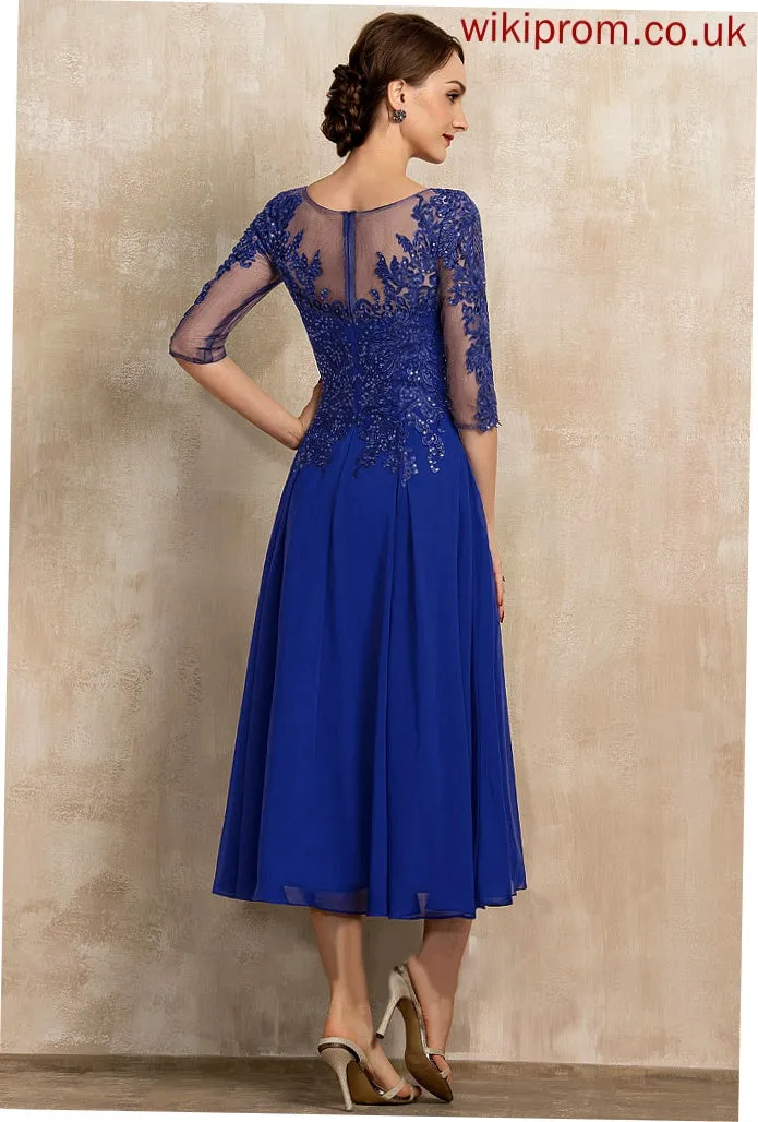 Chiffon Bride A-Line Alannah Scoop With of Sequins Dress the Tea-Length Mother of the Bride Dresses Neck Lace Mother