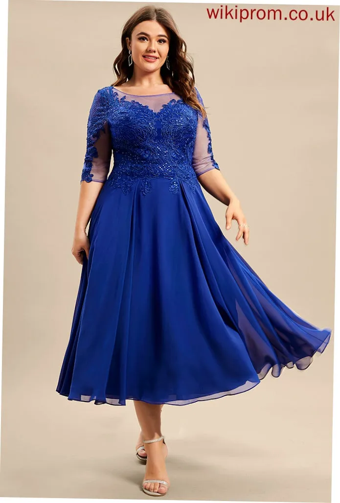 Chiffon Bride A-Line Alannah Scoop With of Sequins Dress the Tea-Length Mother of the Bride Dresses Neck Lace Mother