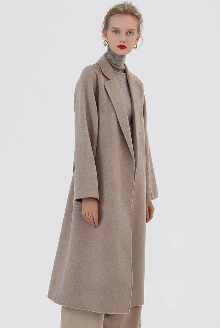 Classic Cashmere & Wool Belted Long Wrap Coat