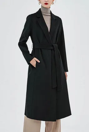 Classic Cashmere & Wool Belted Long Wrap Coat