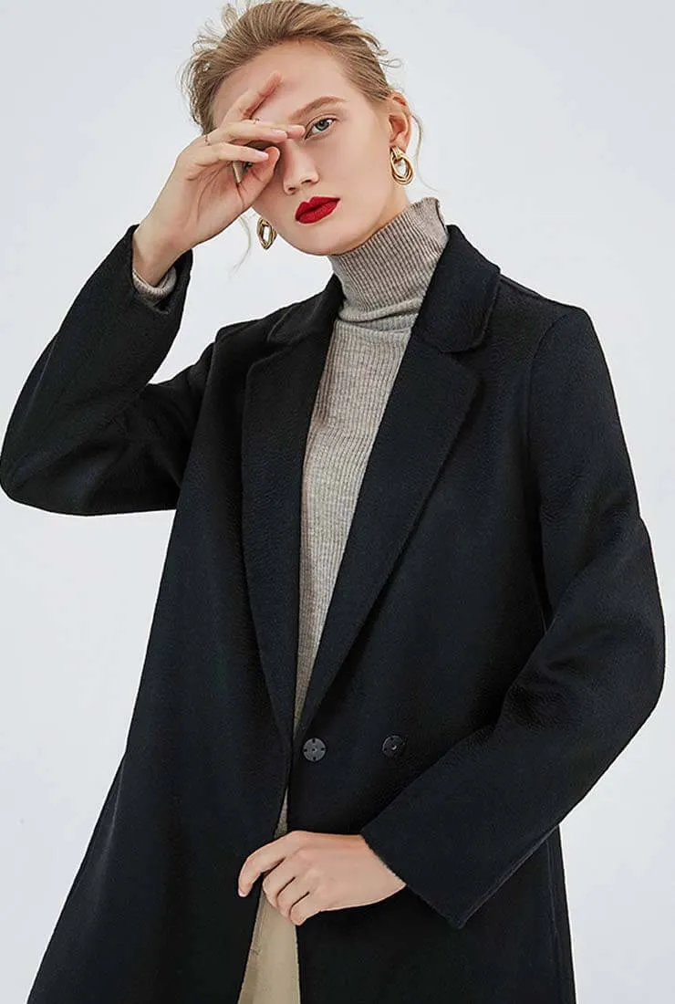 Classic Cashmere & Wool Belted Long Wrap Coat