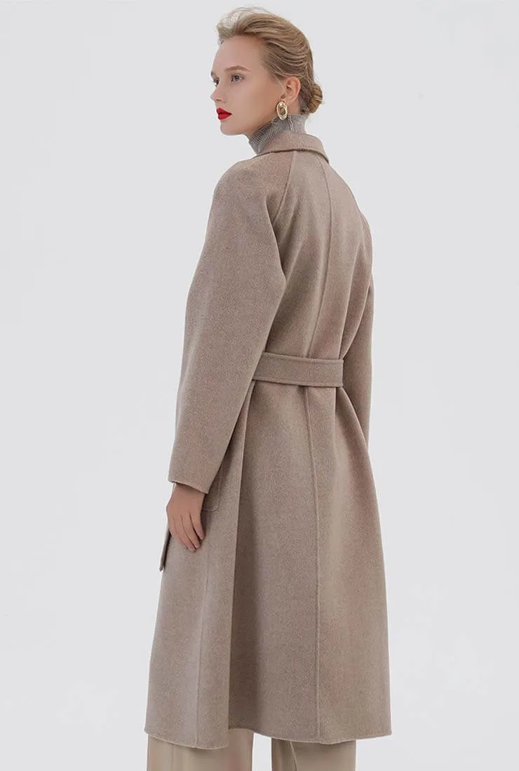 Classic Cashmere & Wool Belted Long Wrap Coat