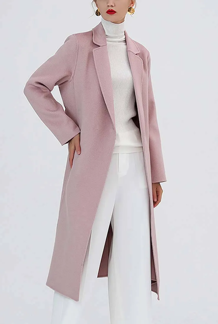 Classic Cashmere & Wool Belted Long Wrap Coat