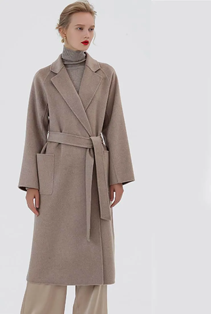 Classic Cashmere & Wool Belted Long Wrap Coat