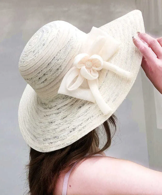 Classy Khaki Bow Large Brim Lace Beach Floppy Sun Hat