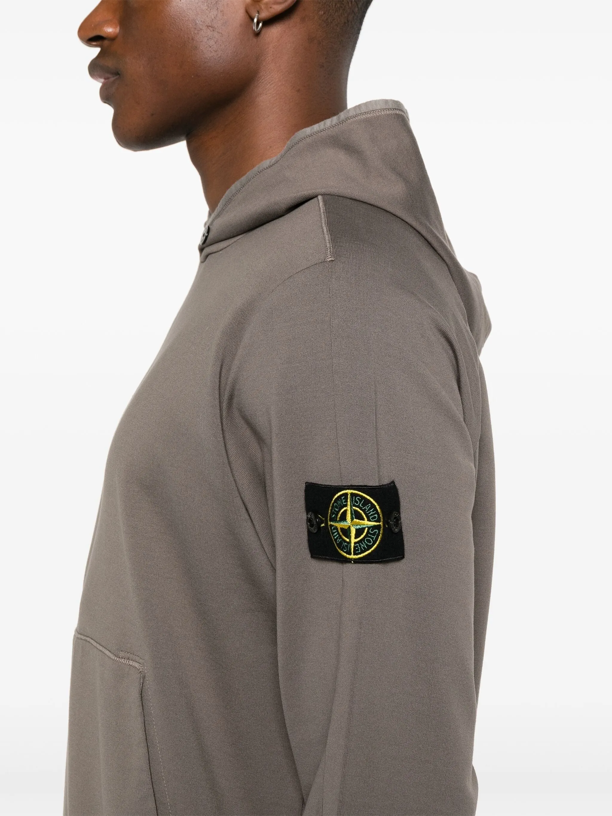 COMPASS-BADGE V-NECK COTTON HOODIE