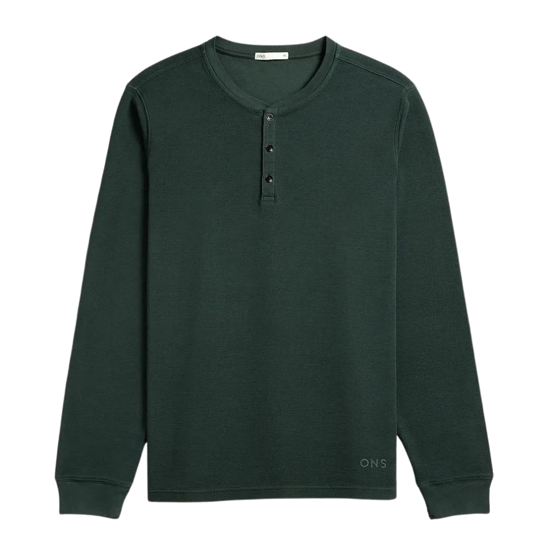 Court Waffle Henley - Dark Green