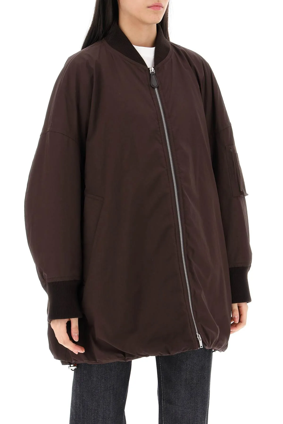 down-padded maxi bomber jacket