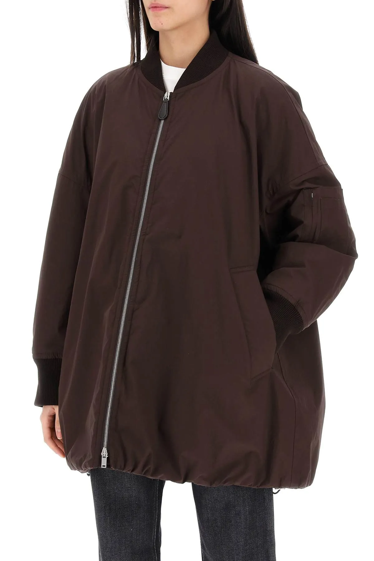 down-padded maxi bomber jacket