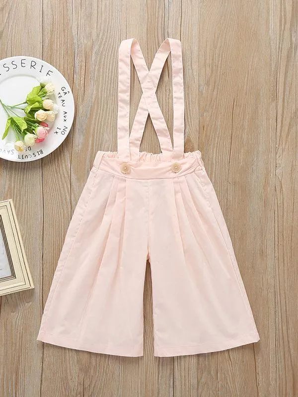 Fall 2-Piece Flower Top & Pink Suspender Pants Set