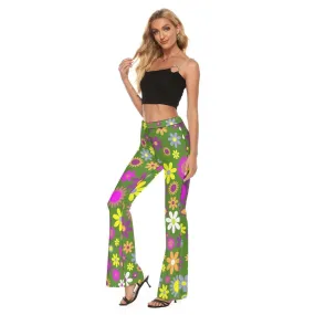 Flare Pants, 70s Hippie Pants, Floral Pants, Wide Leg Pants, Green Flare Pants,Retro Pants,70s style Pants,Wide Leg Yoga Pants,Mod 60s pants