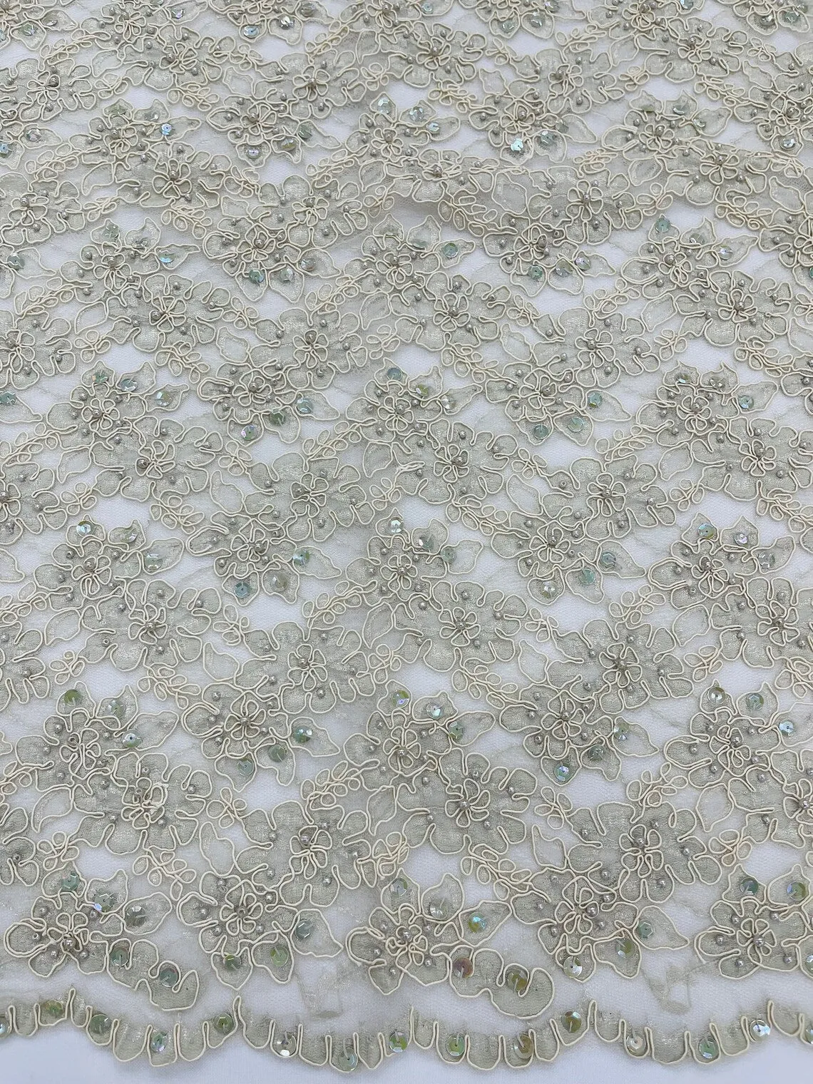 Floral Bead Sequins Pearl Fabric - Beaded Fabric Embroidered Lace By The Yard