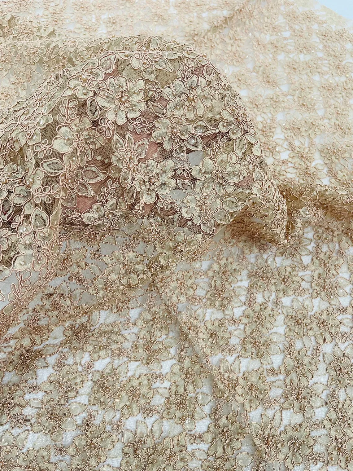 Floral Bead Sequins Pearl Fabric - Beaded Fabric Embroidered Lace By The Yard