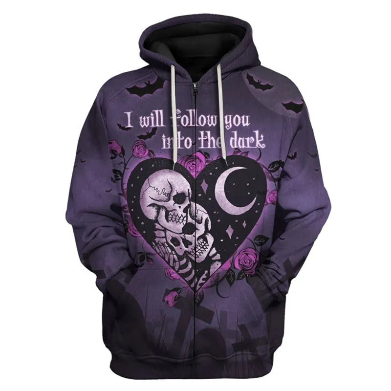 Halloween Hoodies Costumes Zip Up Hooded Sweatshirt Coat Jacket