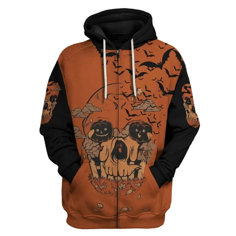 Halloween Hoodies Costumes Zip Up Hooded Sweatshirt Coat Jacket