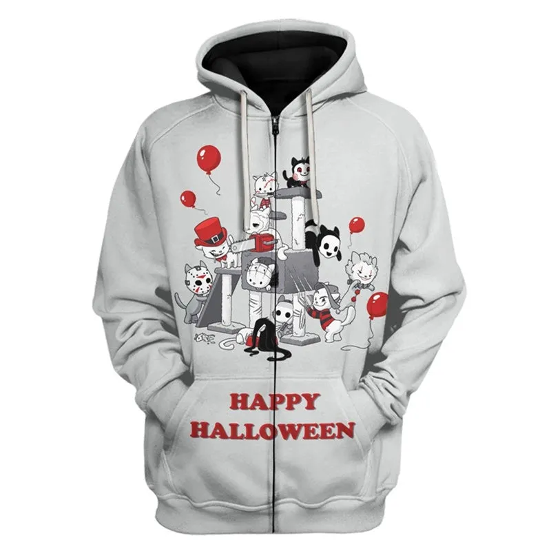 Halloween Hoodies Costumes Zip Up Hooded Sweatshirt Coat Jacket