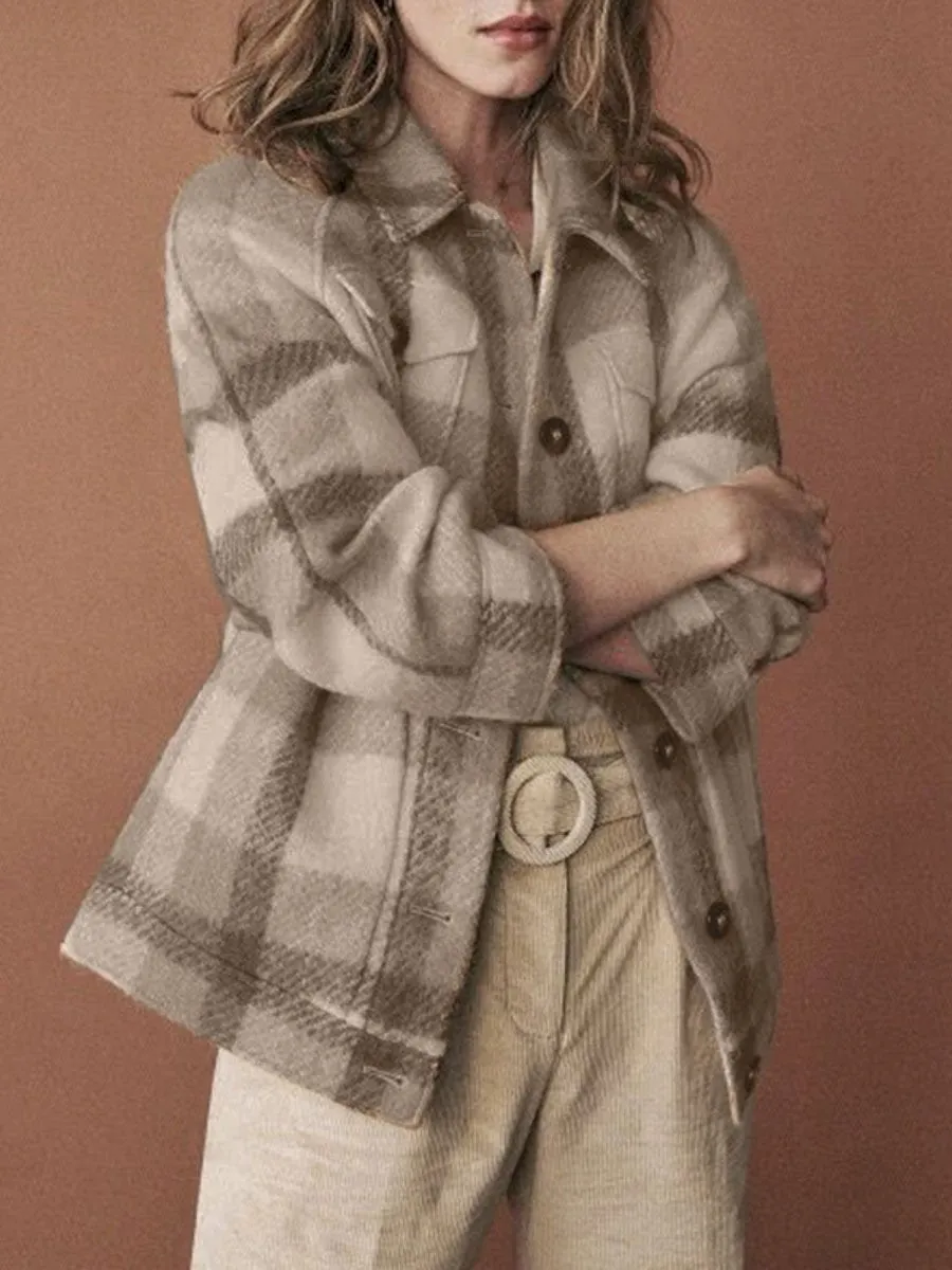 Have Thoughts Faux Blends Plaid Jackets - Khaki