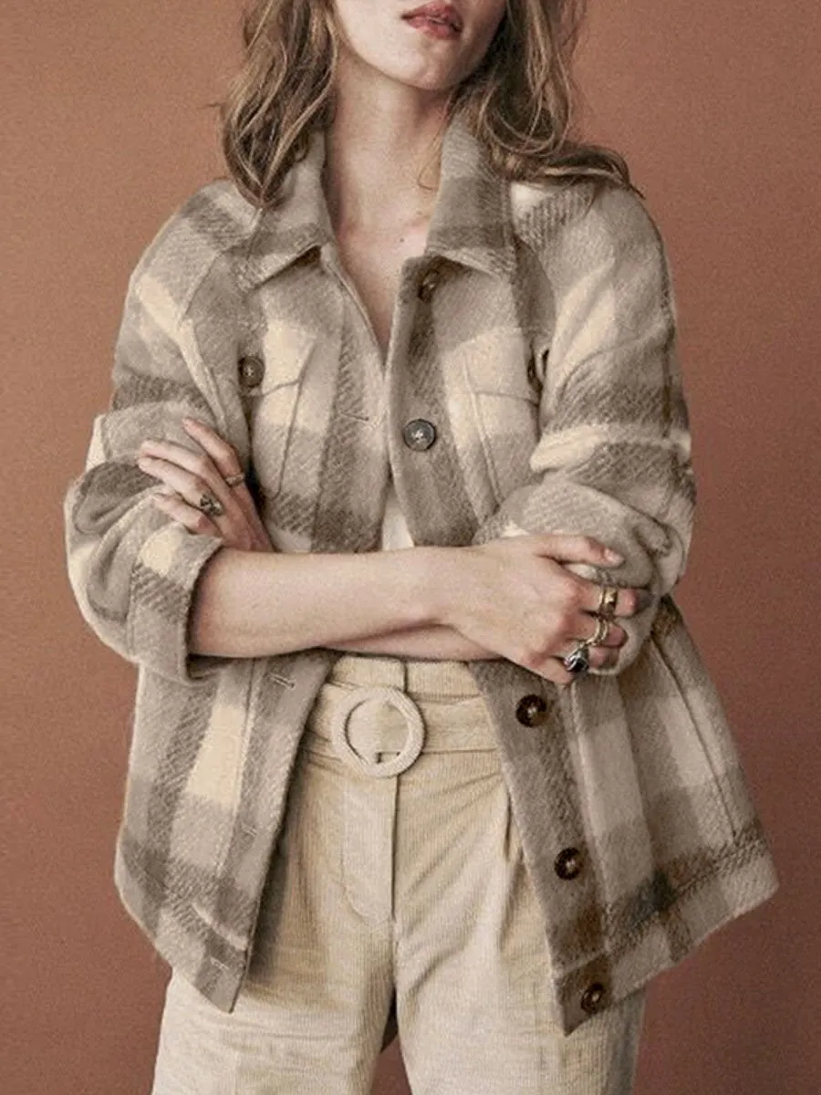 Have Thoughts Faux Blends Plaid Jackets - Khaki