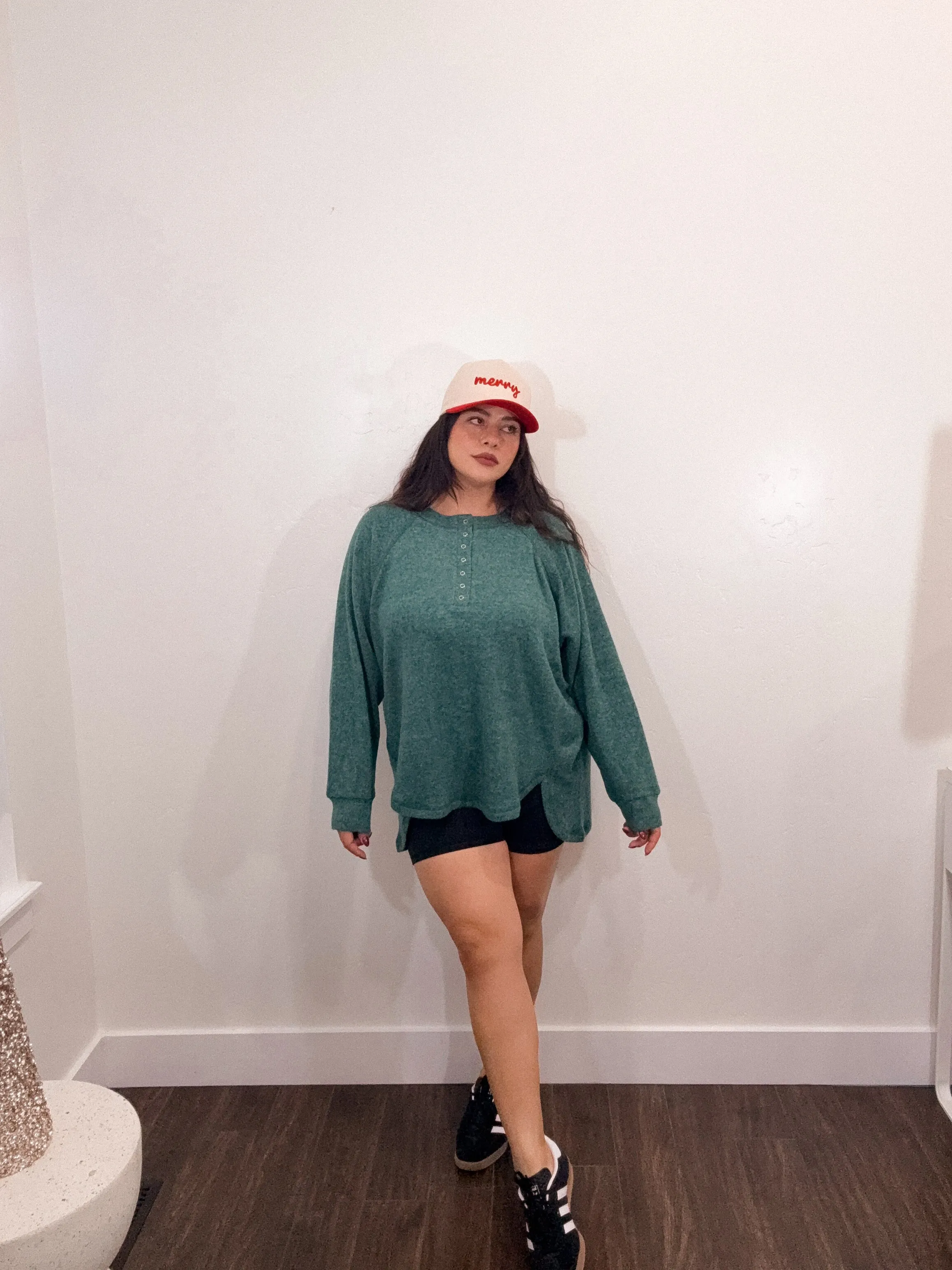 Henley extra soft Pullover Oversized Sweater *GREEN*