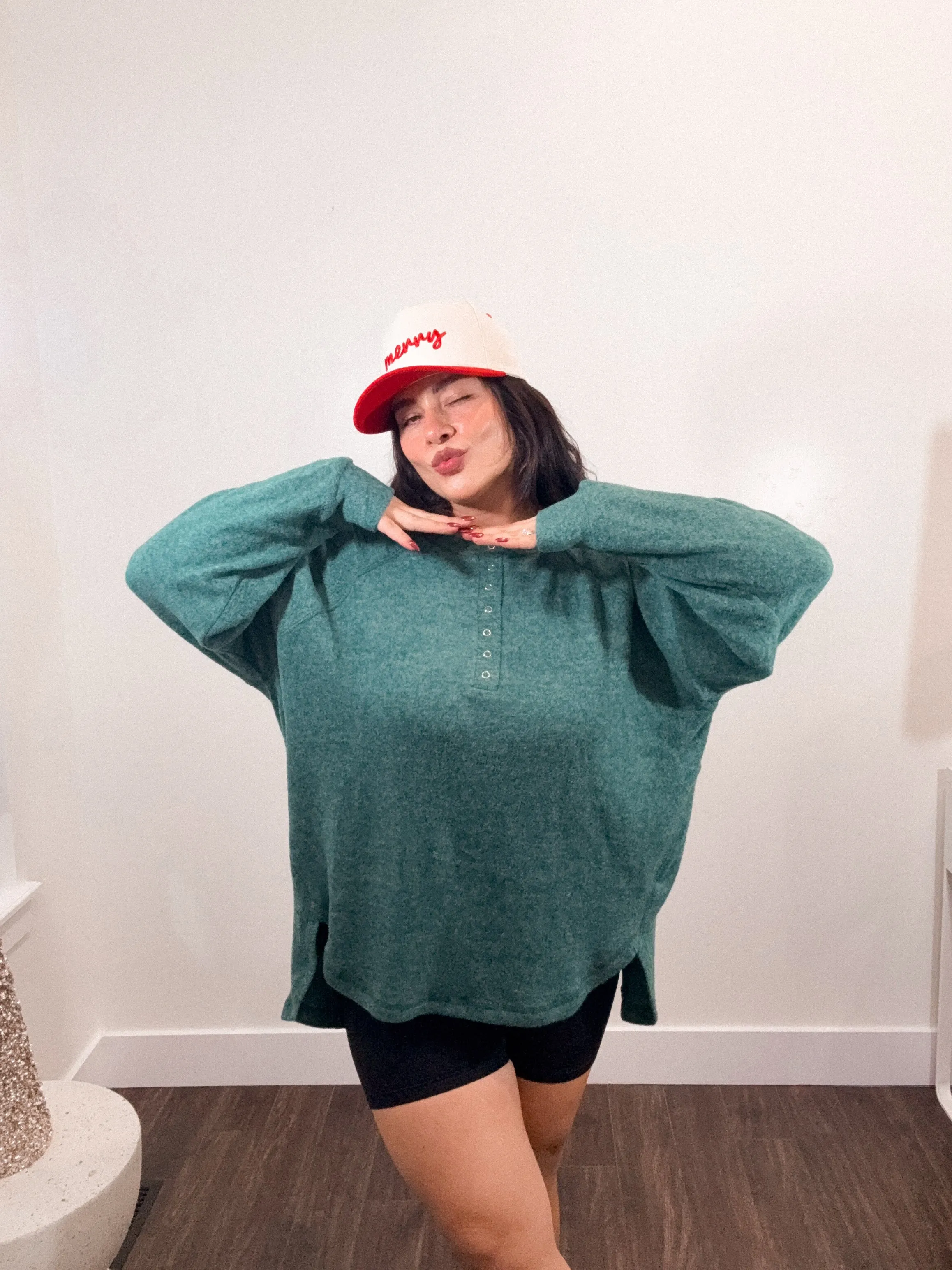 Henley extra soft Pullover Oversized Sweater *GREEN*