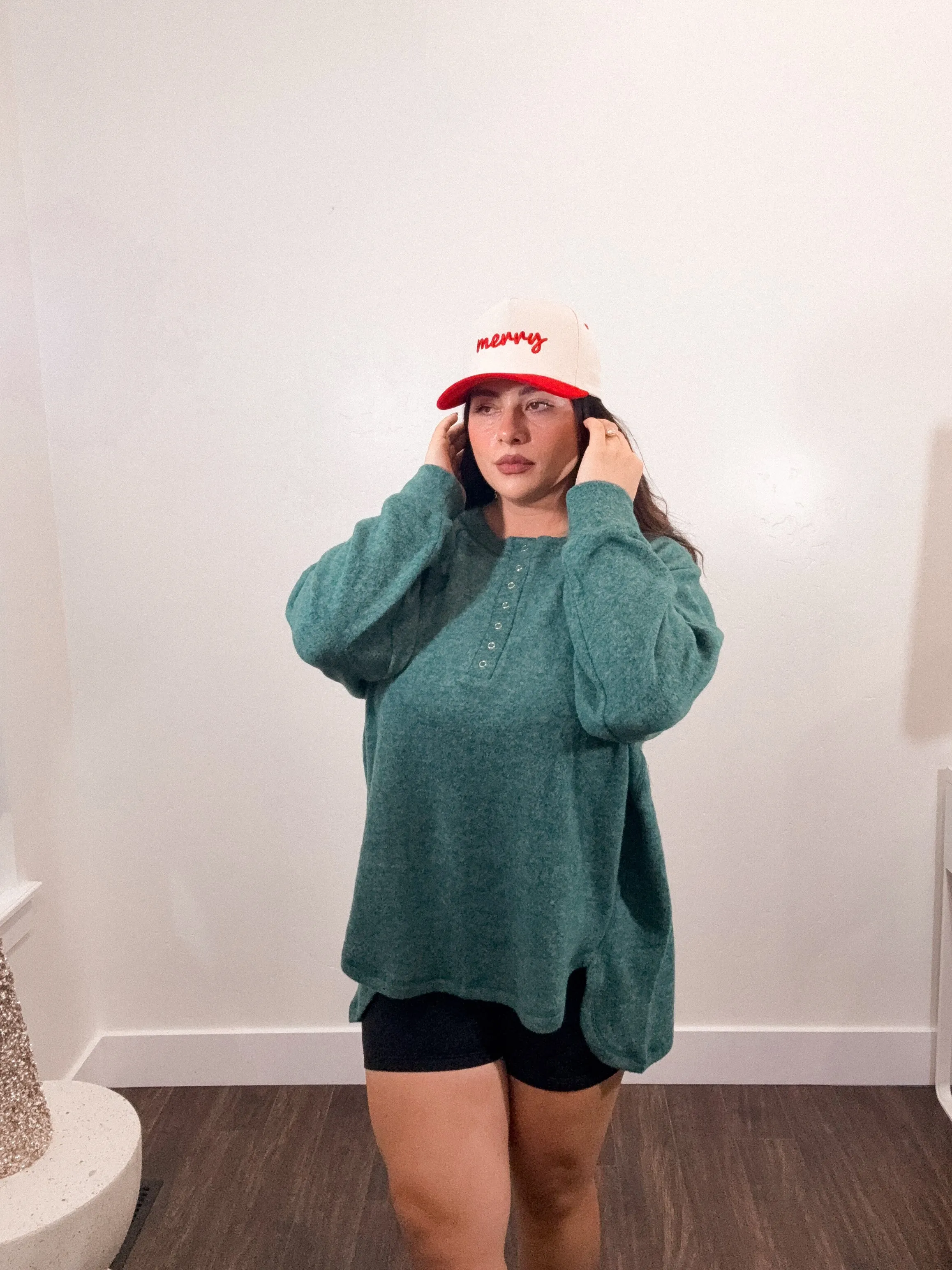 Henley extra soft Pullover Oversized Sweater *GREEN*