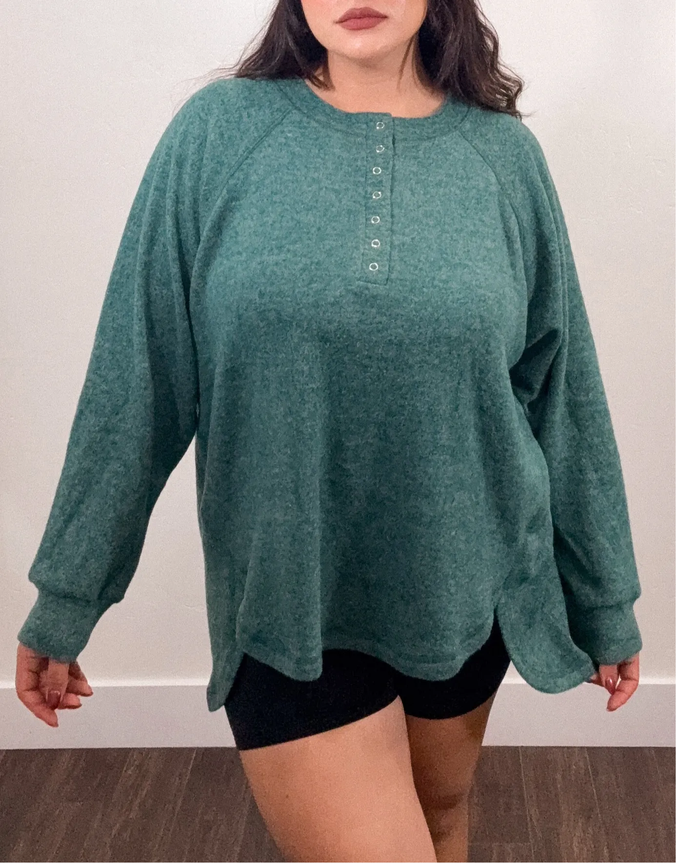 Henley extra soft Pullover Oversized Sweater *GREEN*