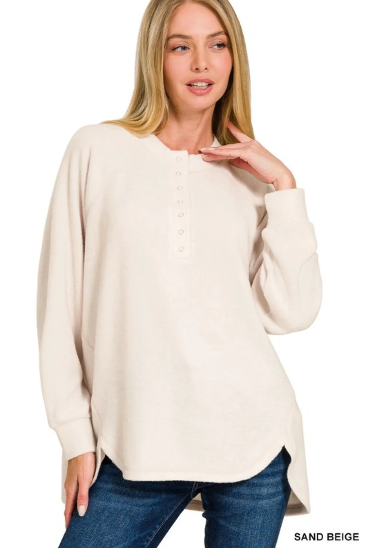 Henley extra soft Pullover Oversized Sweater *SAND BEIGE*