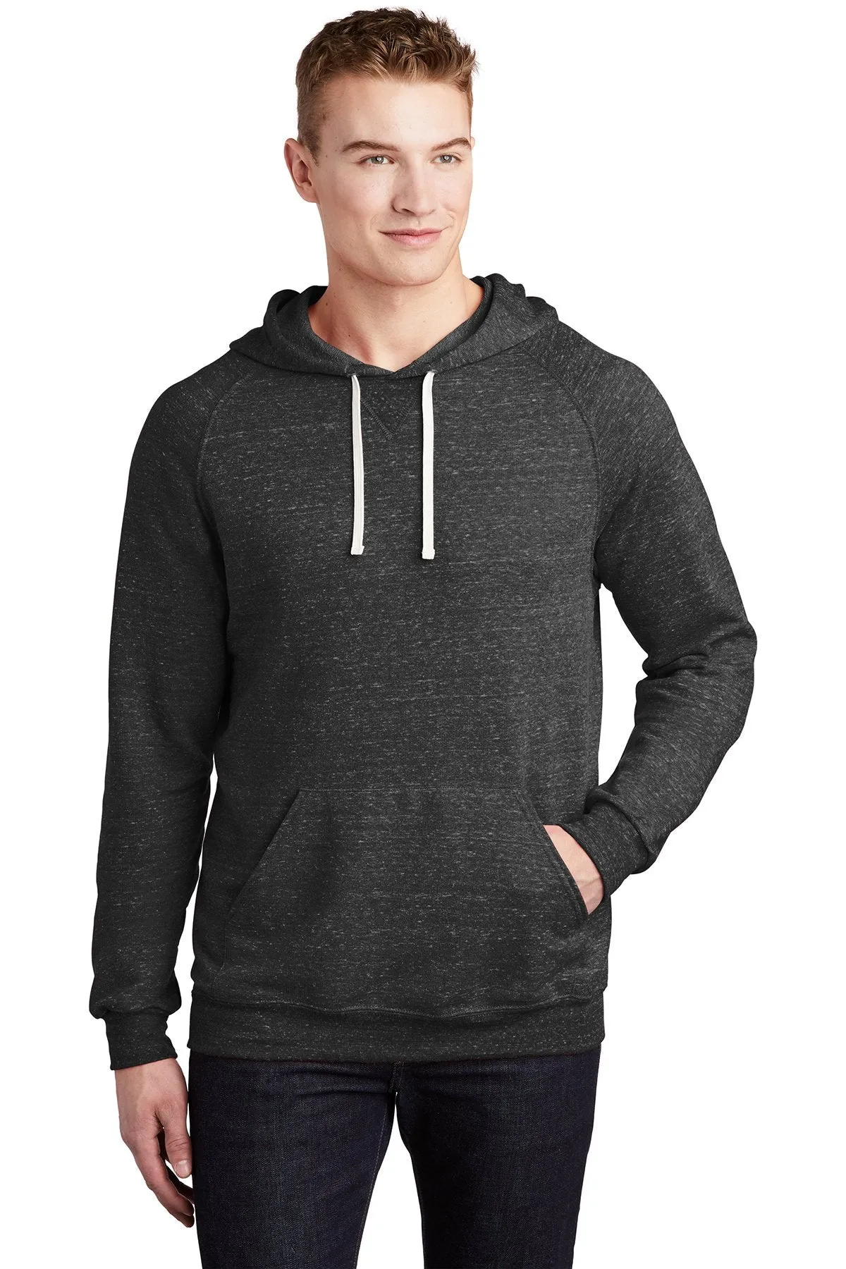 Jerzees Snow Heather French Terry Raglan Hoodie 90M Black Ink