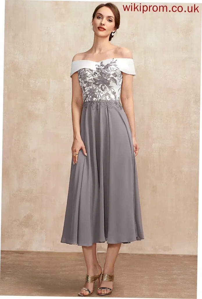 Kaila A-Line Lace Mother Tea-Length the Chiffon of Dress Bride Off-the-Shoulder Mother of the Bride Dresses