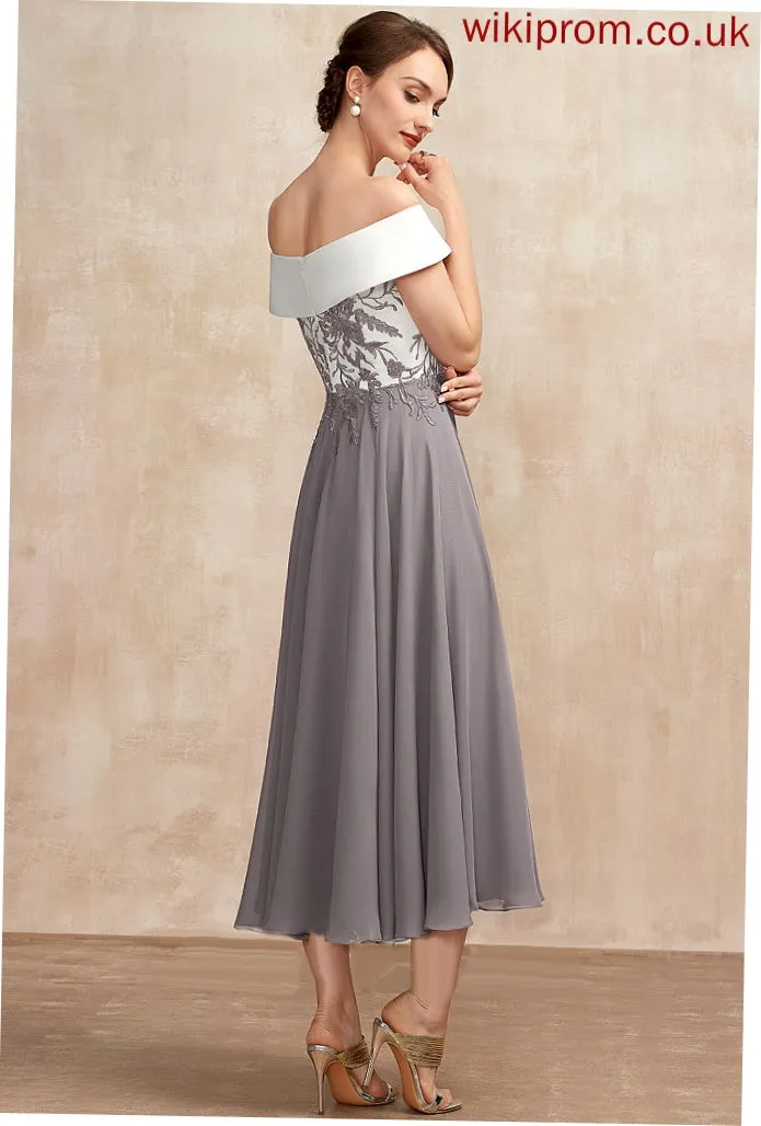 Kaila A-Line Lace Mother Tea-Length the Chiffon of Dress Bride Off-the-Shoulder Mother of the Bride Dresses