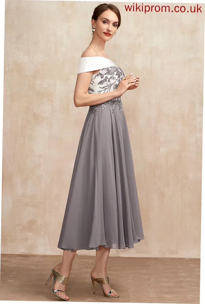 Kaila A-Line Lace Mother Tea-Length the Chiffon of Dress Bride Off-the-Shoulder Mother of the Bride Dresses