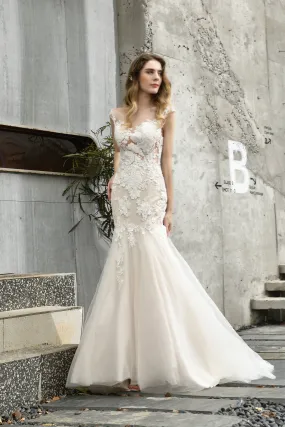 Lace Mermaid Ivory Wedding Dresses with Short Sleeves