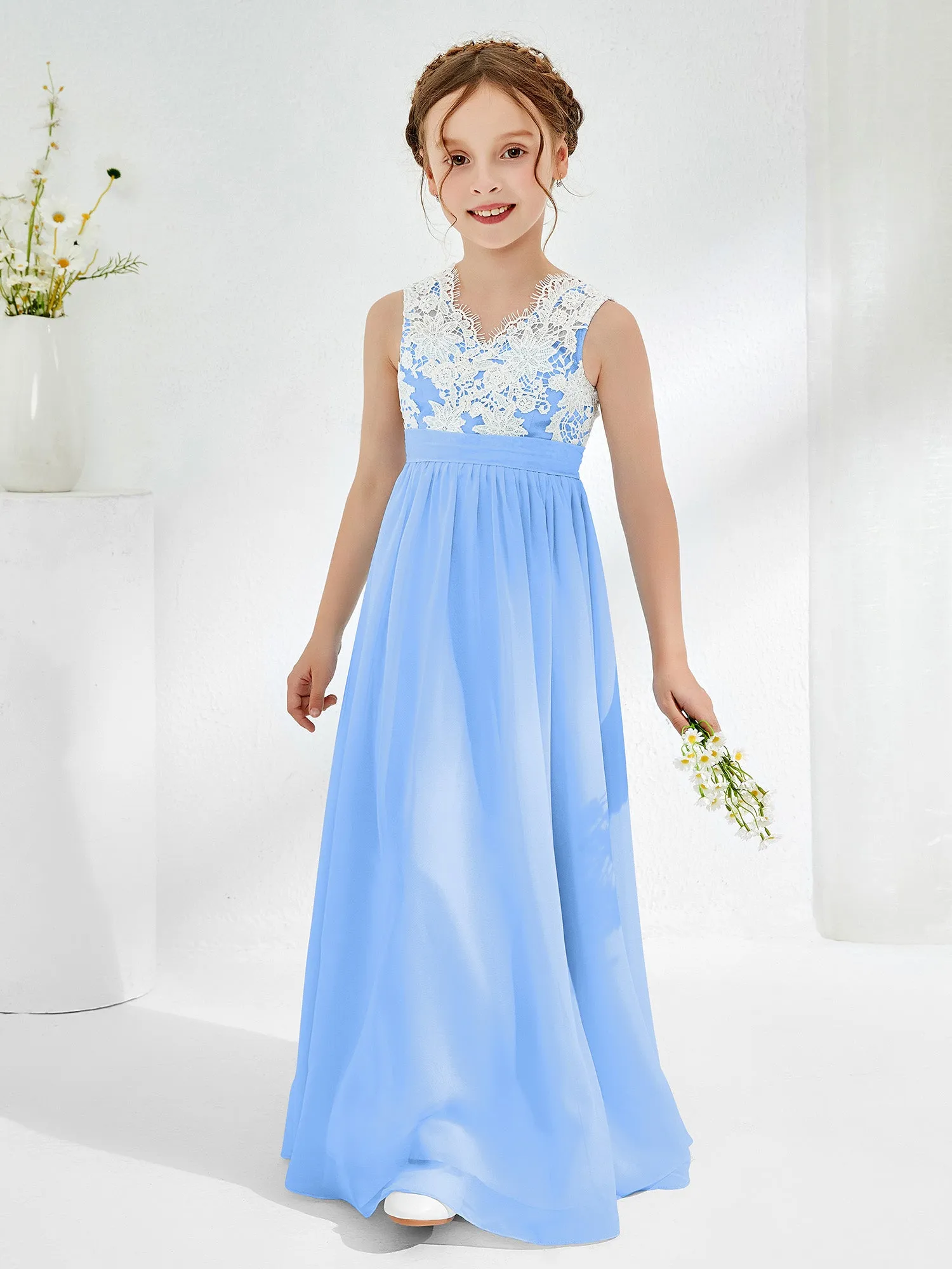 Lace Top Junior Bridesmaid Dresses Blue