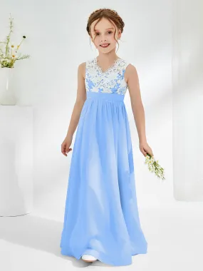 Lace Top Junior Bridesmaid Dresses Blue